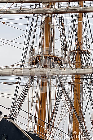 The three masted Palinuro, a historic Italian Navy training barquentine, moored in the Gaeta port. Editorial Stock Photo